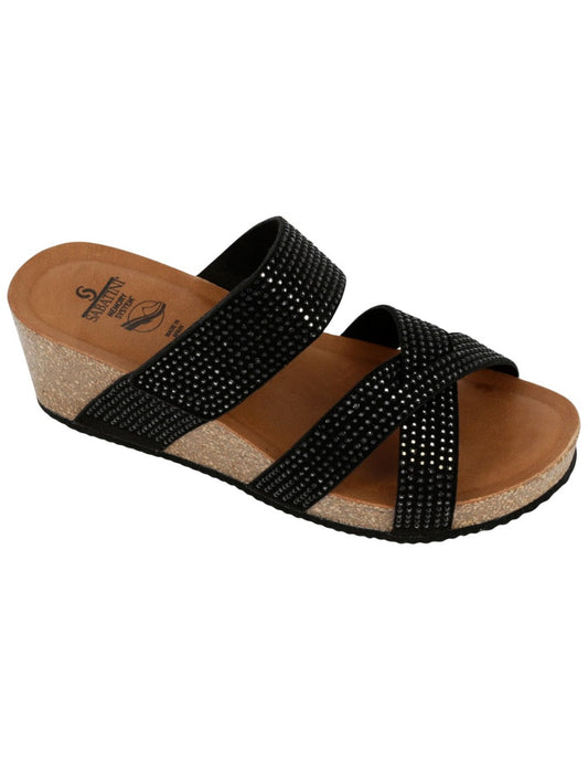 Ciabatta Donna Sabatini Diamond con Strass – Zeppa Sughero e Memory Foam – Nero
