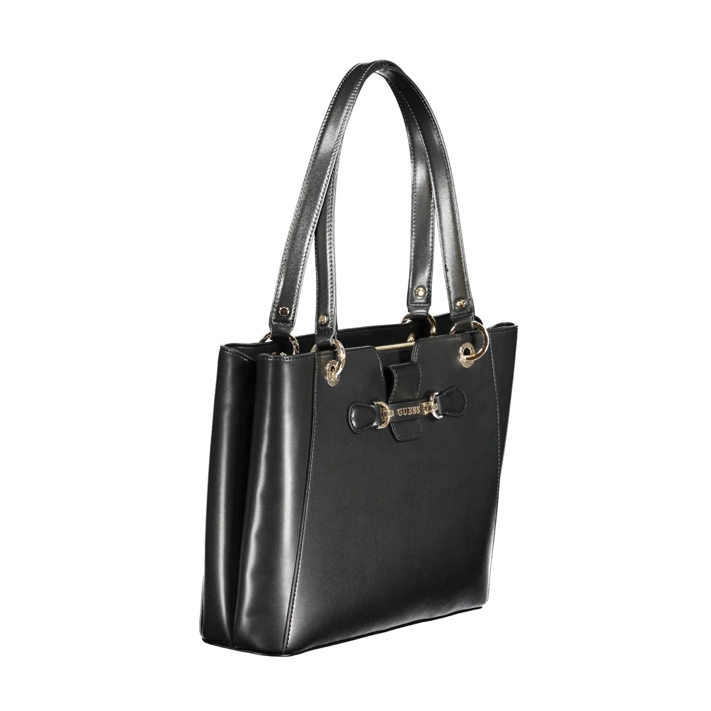 GUESS JEANS Borsa Donna Nolana Nera a Spalla con Doppio Scomparto e Dettagli a Contrasto