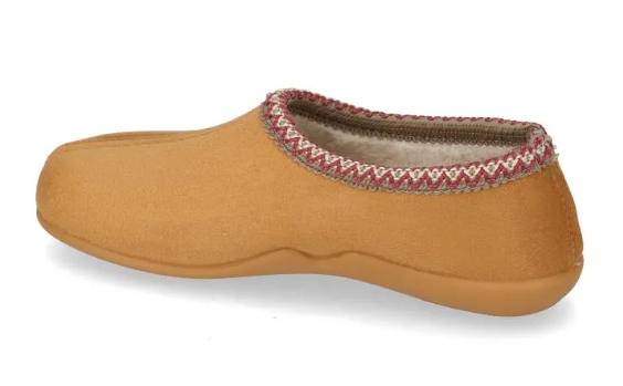Valleverde – Pantofola Donna Chiusa Ocra in Tessuto Caldo con Fodera in Pelliccia e Bordino Ricamato