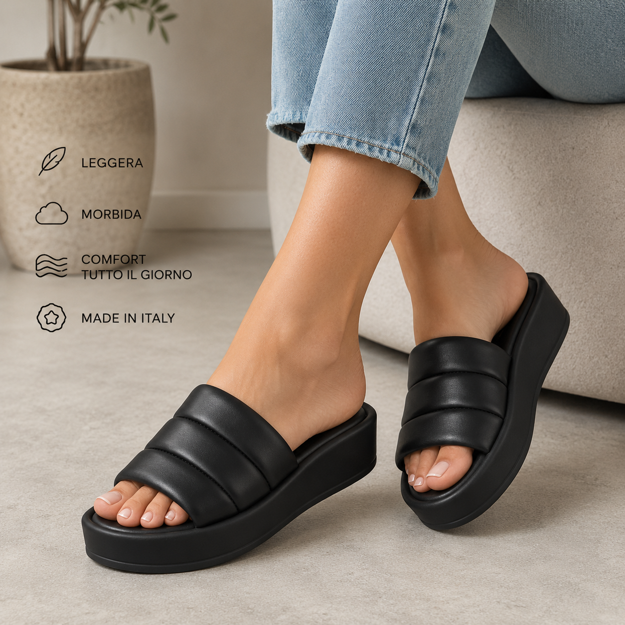 Antica Cuoieria Sandalo slider in pelle donna art.23021 nero