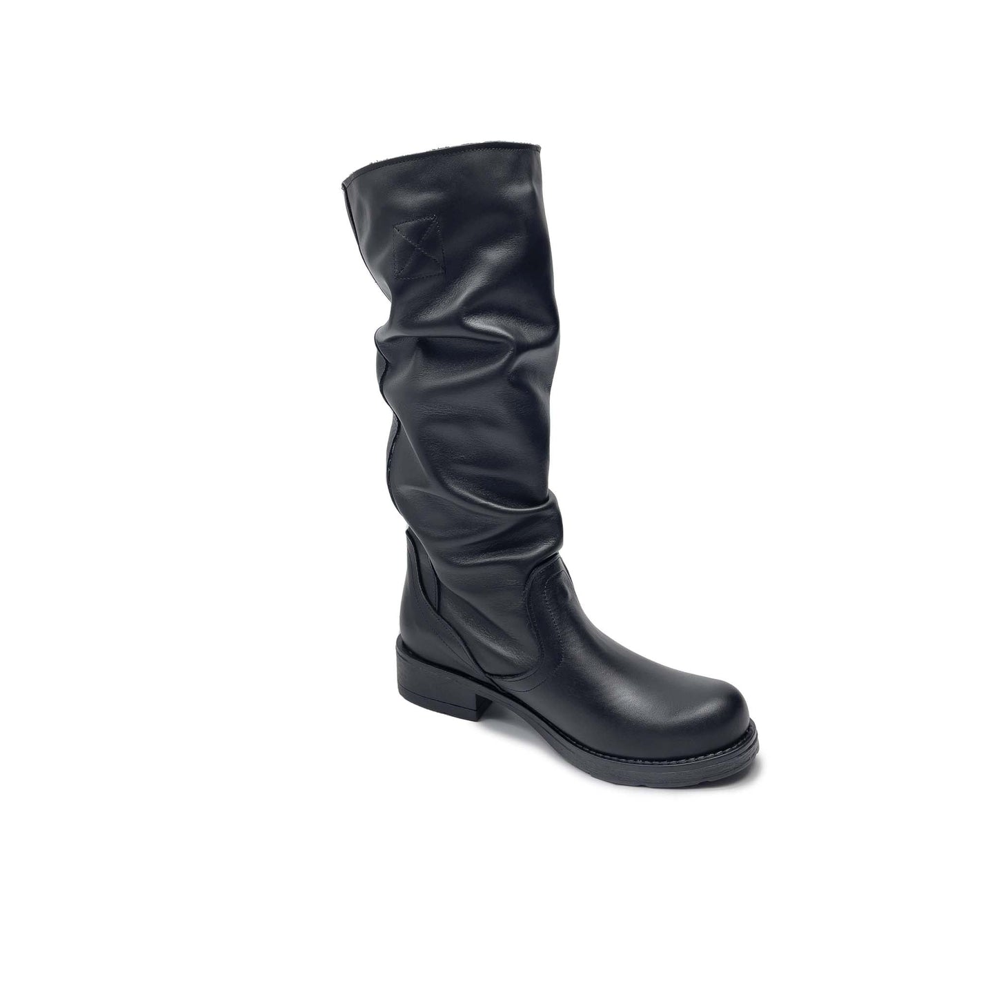 Stivale Biker Alto Donna sopra il Polpaccio in Vera Pelle Nera - Made in Italy