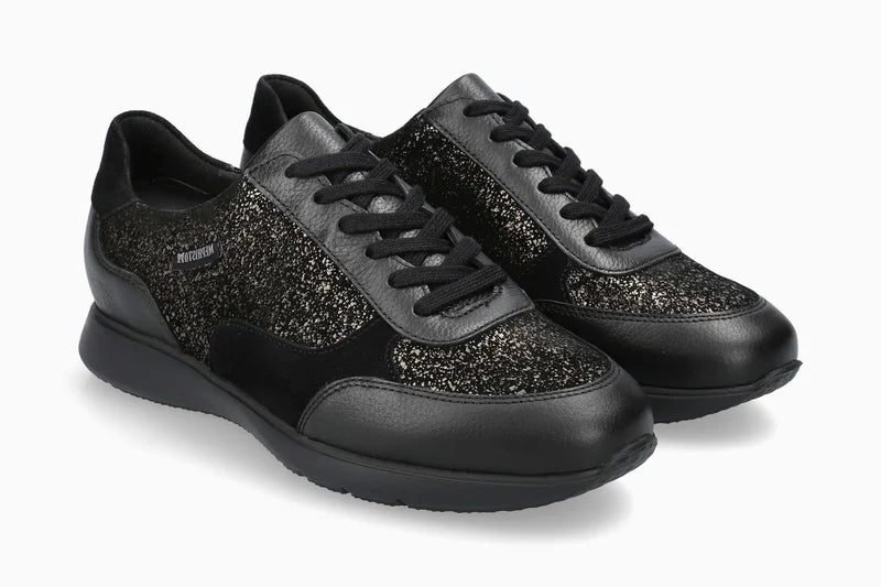 Mephisto Mendy Ceylan – Sneaker donna in pelle nera e oro con plantare estraibile