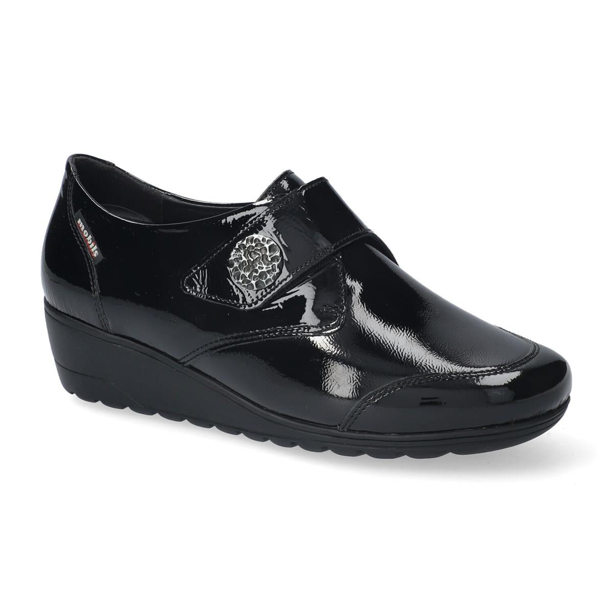MOBILS by Mephisto BRANDA VERNIS FRIPE 1014N/NAPLACK 00 BLACK – Scarpe donna in pelle con plantare estraibile