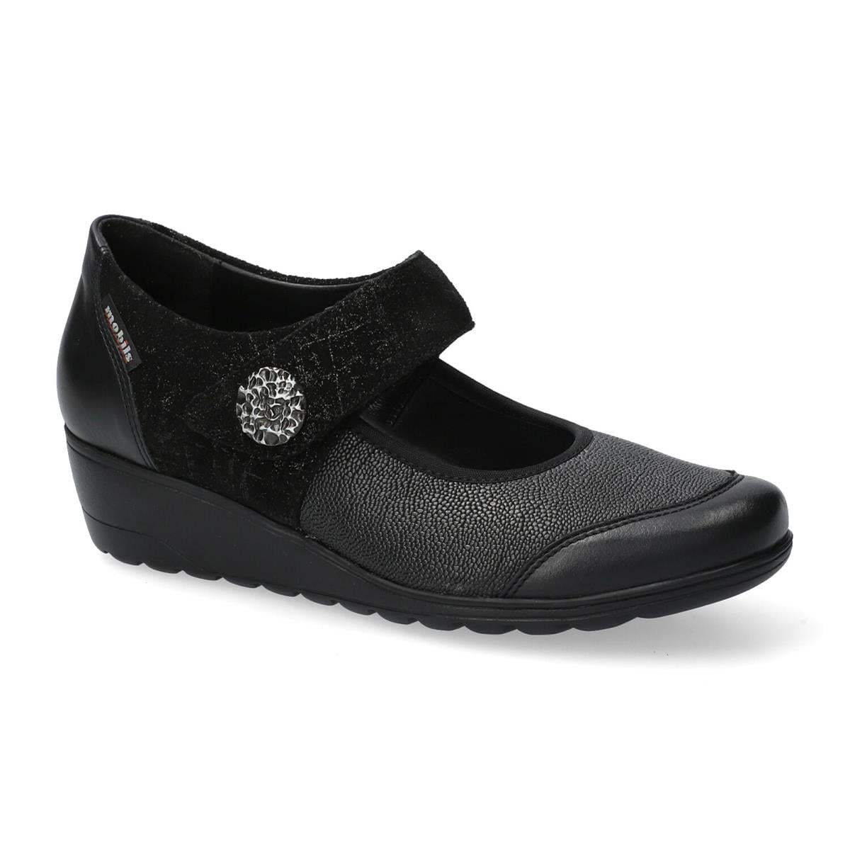 MEPHISTO BATHILDA – Ballerina Donna in Pelle e Tessuto Nero con Plantare Estraibile