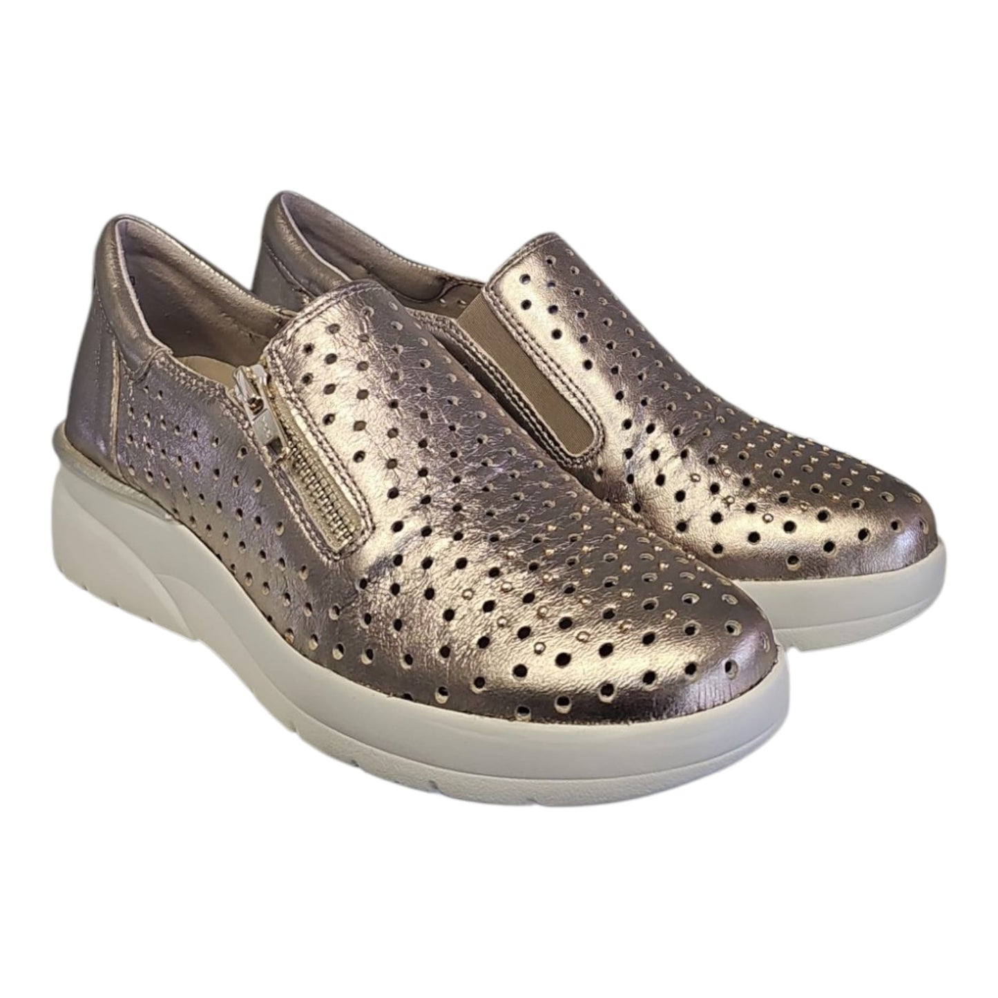Melluso K55432 mocassino slip-on donna in pelle forato con borchiete