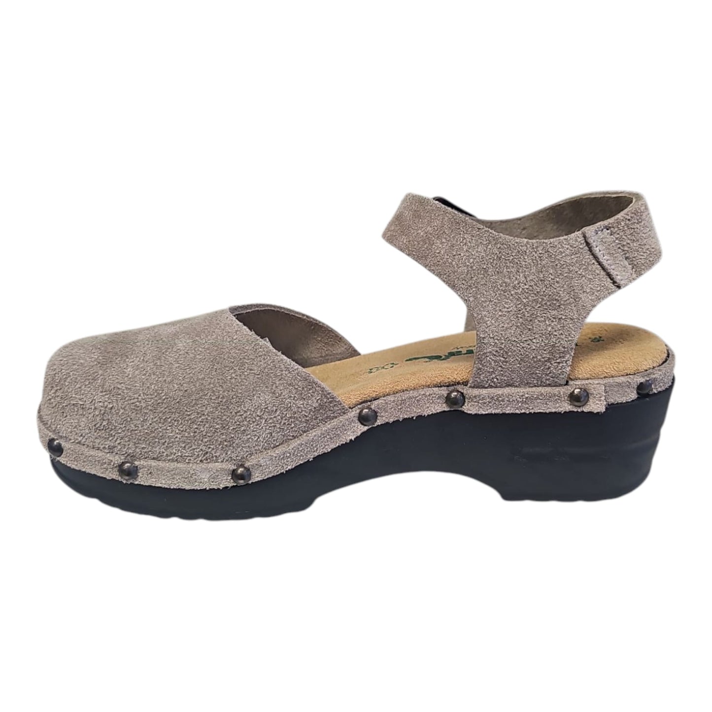 BioNatura sandalo zoccolo da donna in camoscio beige,stile casual
