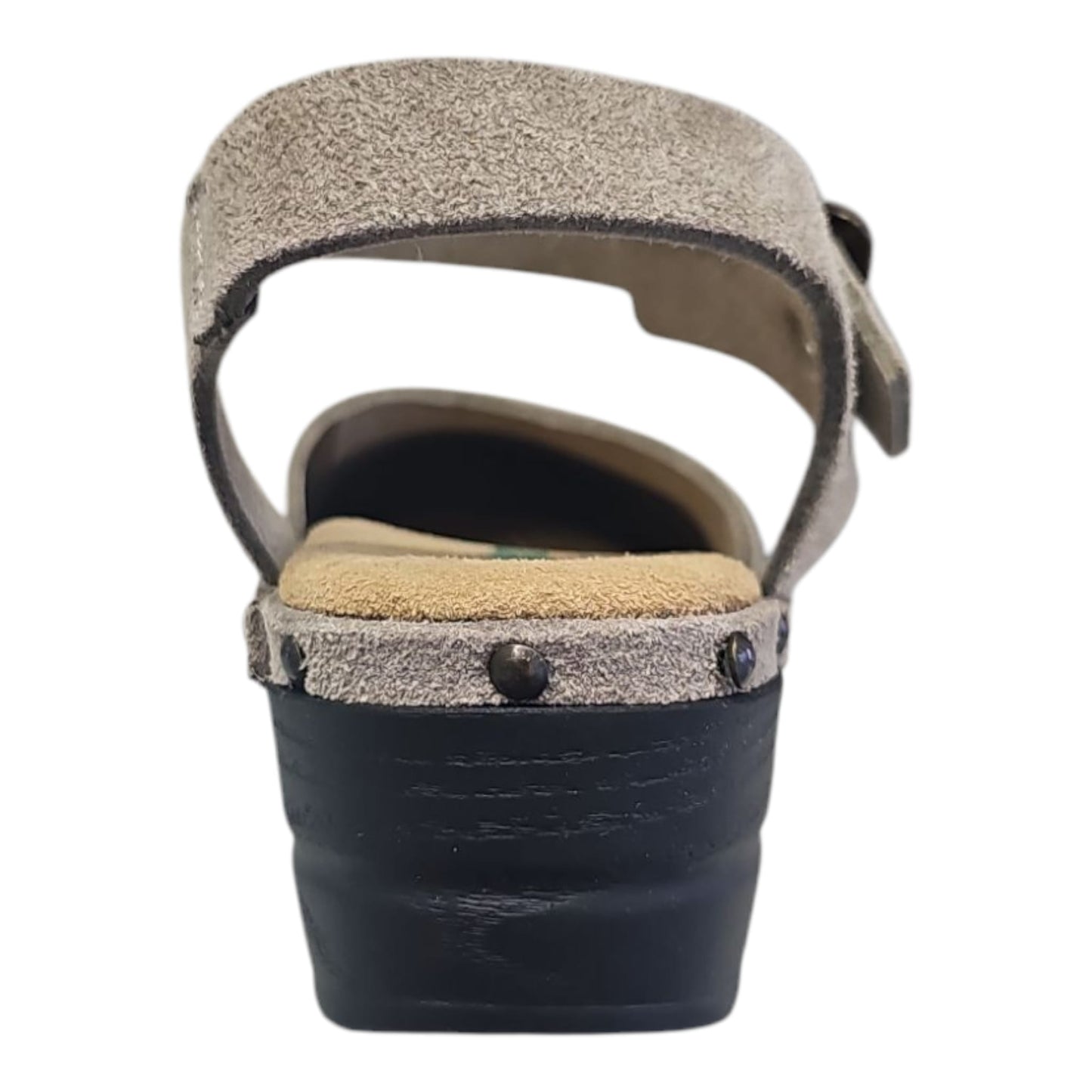 BioNatura sandalo zoccolo da donna in camoscio beige,stile casual