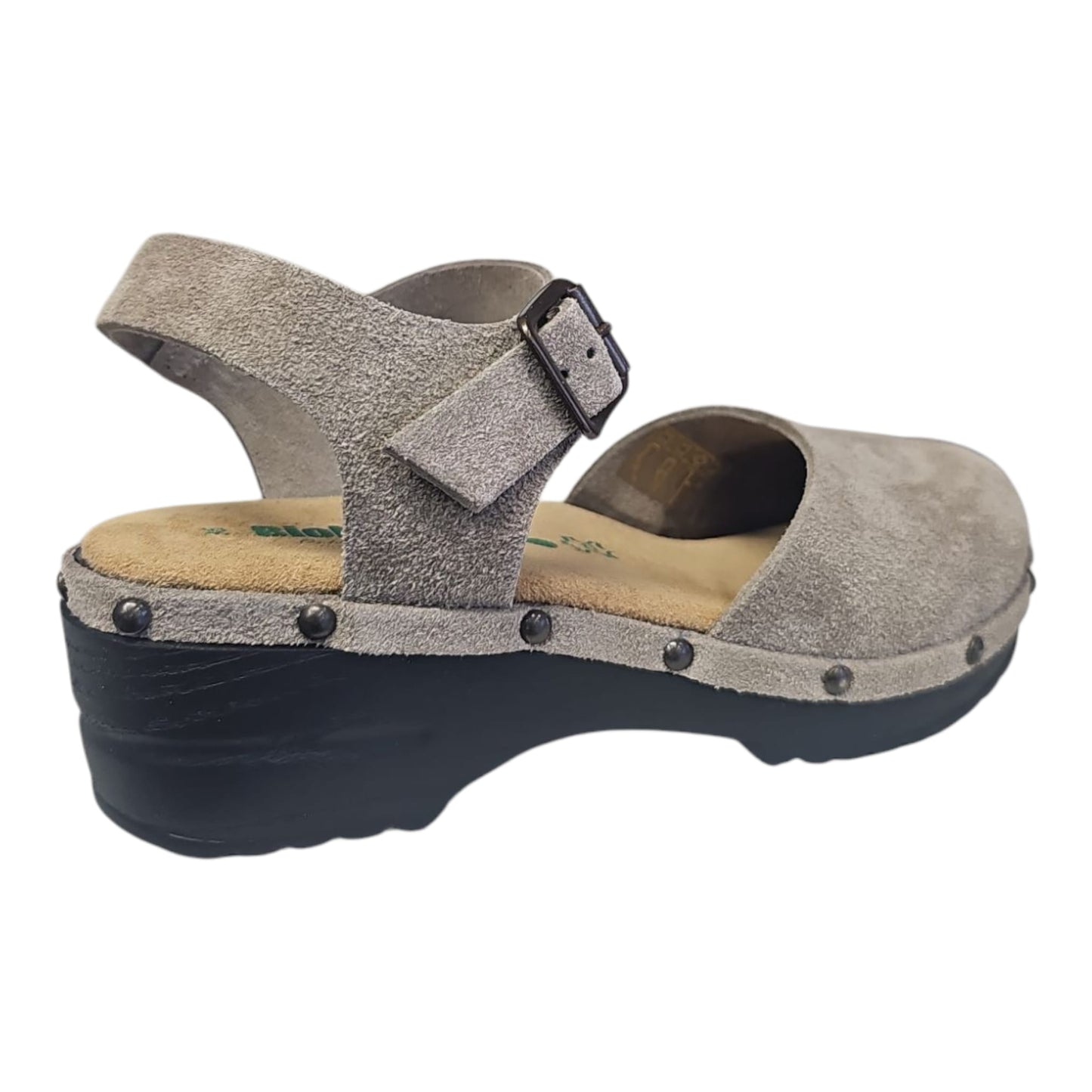 BioNatura sandalo zoccolo da donna in camoscio beige,stile casual