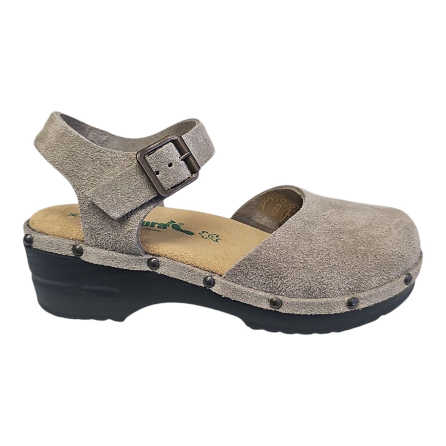 BioNatura sandalo zoccolo da donna in camoscio beige,stile casual