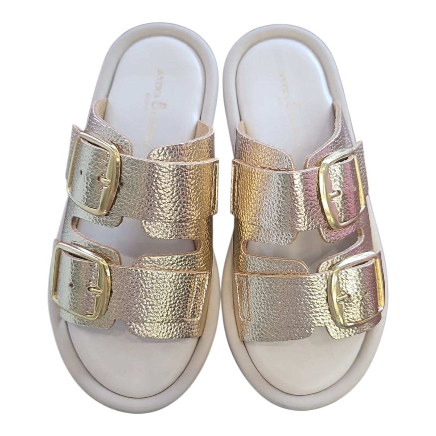 Antica Cuoieria Sandalo donna platform in pelle Bottalata doppia fibbia oro art.23024