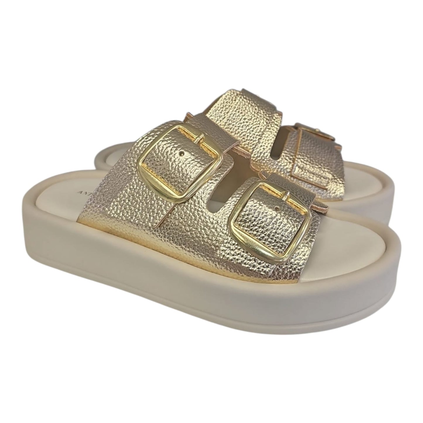 Antica Cuoieria Sandalo donna platform in pelle Bottalata doppia fibbia oro art.23024
