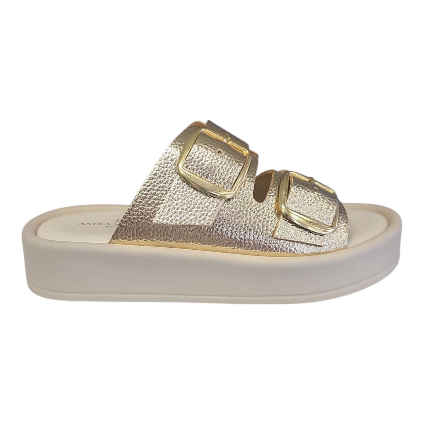 Antica Cuoieria Sandalo donna platform in pelle Bottalata doppia fibbia oro art.23024