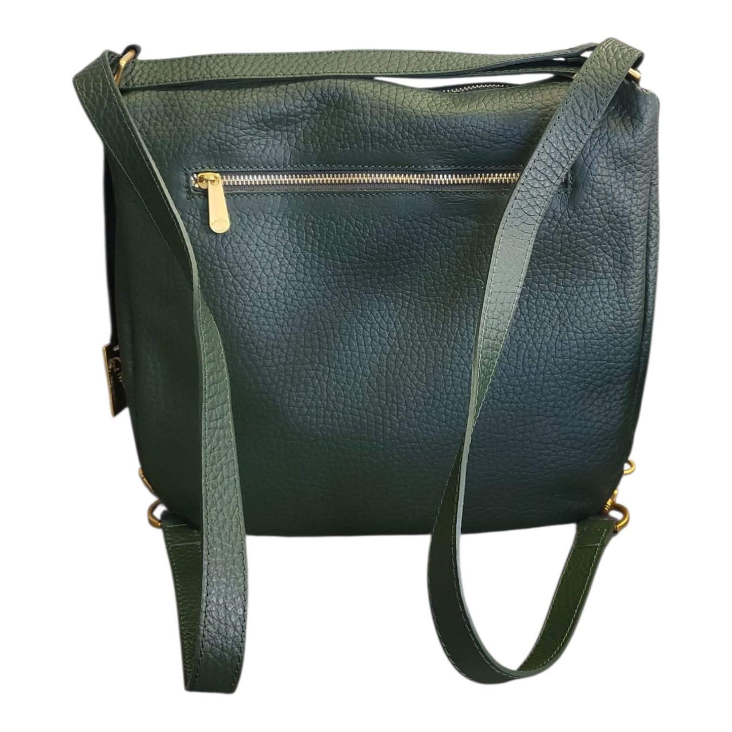 Pelletteria Veneta – Borsa Donna in Pelle Verde Bottiglia 2 in 1 a Spalla o Zaino (30x30x10 cm)