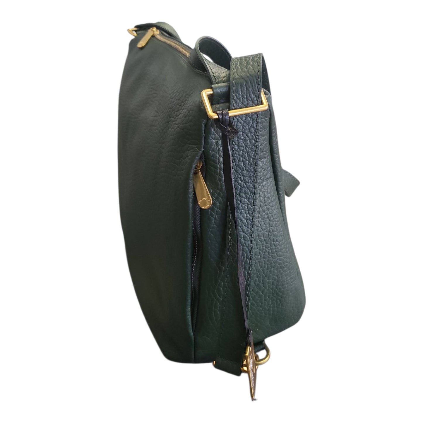 Pelletteria Veneta – Borsa Donna in Pelle Verde Bottiglia 2 in 1 a Spalla o Zaino (30x30x10 cm)