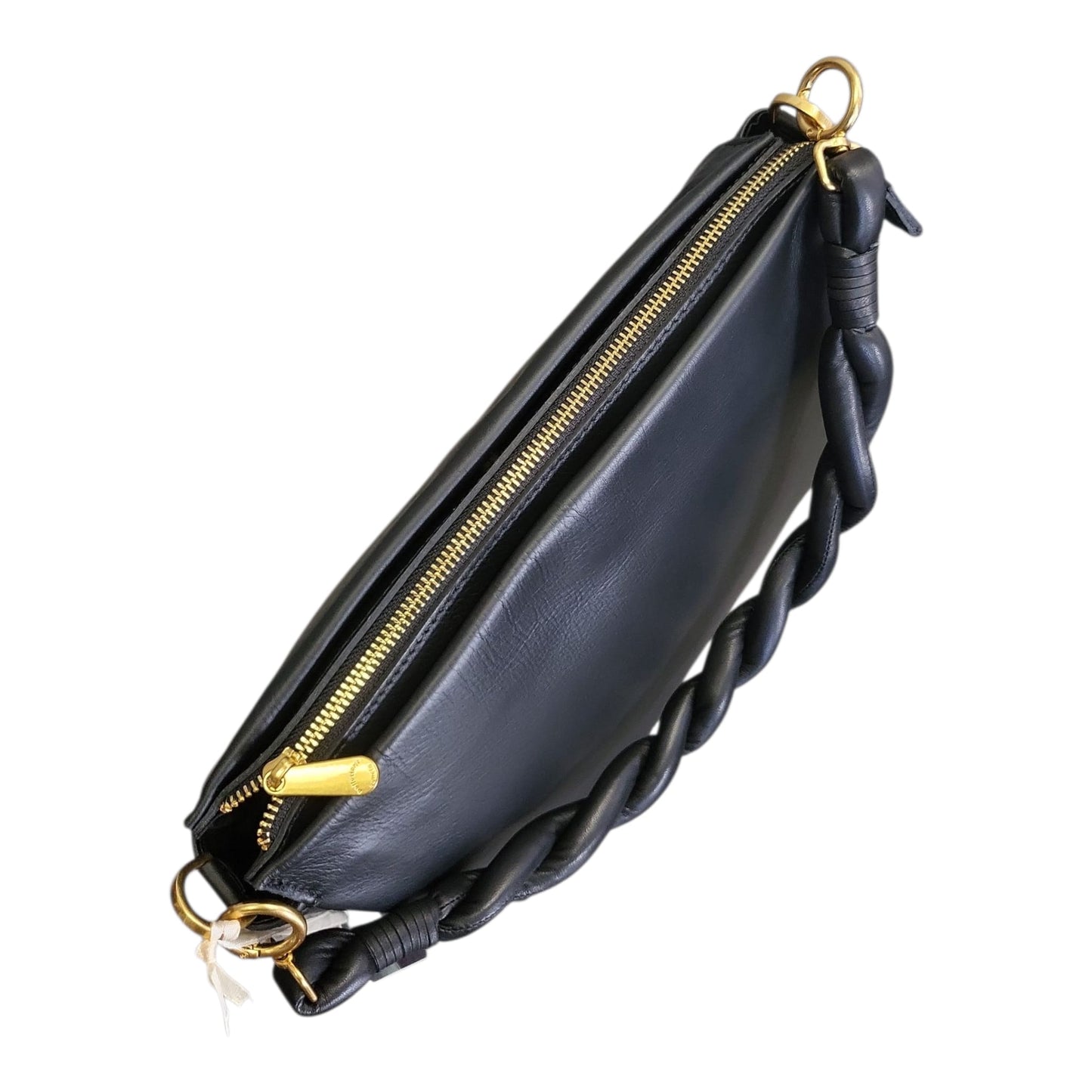 Pelletteria Veneta – Borsa Donna in Pelle Liscia Nera con Manico Intrecciato Imbottito e Tracolla Intercambiabile (24x18x10 cm)