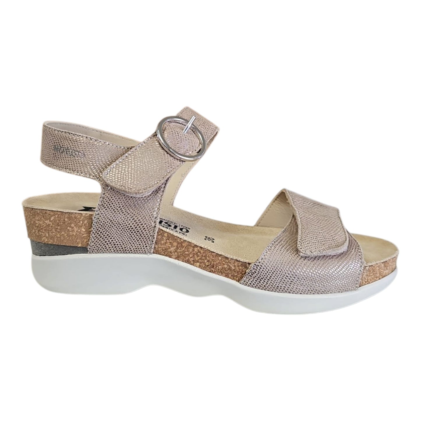 Mephisto Oriana Sandalo doppio strappo, zeppa in sughero, ultra leggero in beige laminato o nero