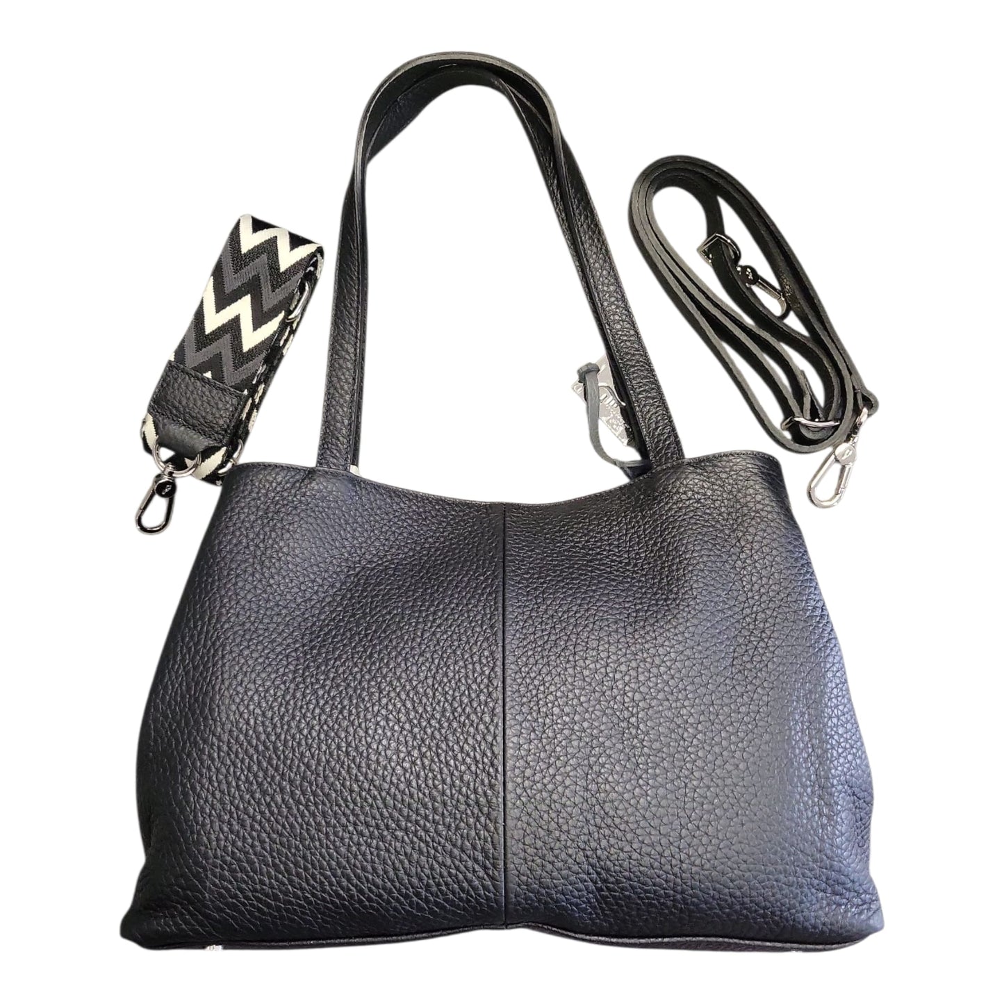 Pelletteria Veneta – Shopper Donna in Pelle Martellata Verde con 3 Scomparti e Doppia Tracolla (37x27x15 cm) – Made in Italy