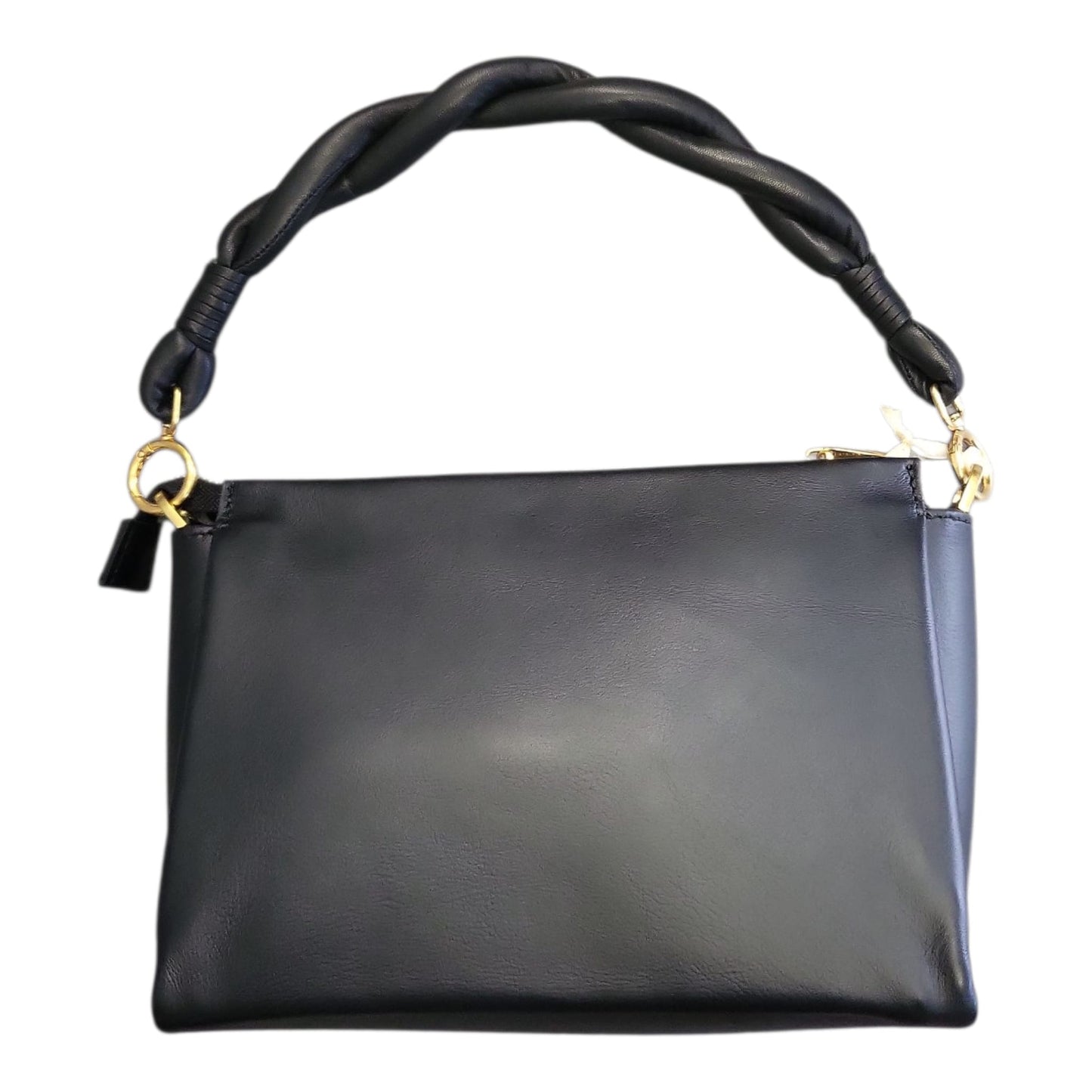 Pelletteria Veneta – Borsa Donna in Pelle Liscia Nera con Manico Intrecciato Imbottito e Tracolla Intercambiabile (24x18x10 cm)