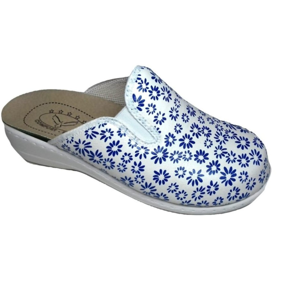 Ciabatta donna Work Fiori con Elastici e Plantare Estraibile – Blu