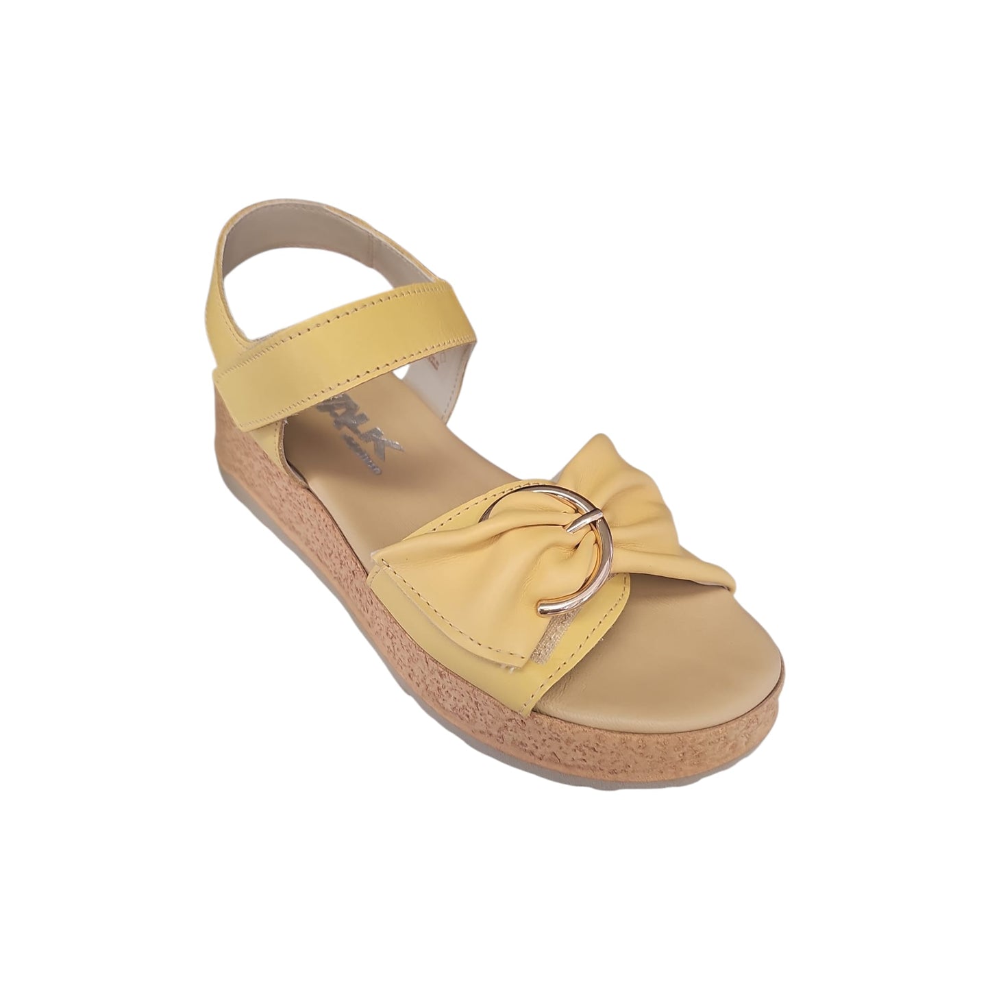 Sandalo Melluso Donna Suede Giallo Fibbia Oro Zeppa Sughero