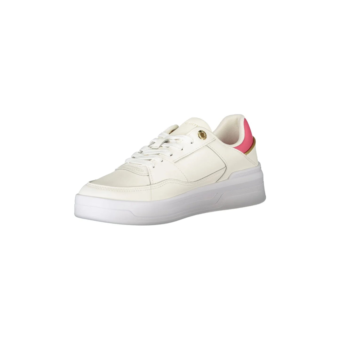 TOMMY HILFIGER Scarpe Sneakers Donna Bianche con Dettagli Oro e Fucsia
