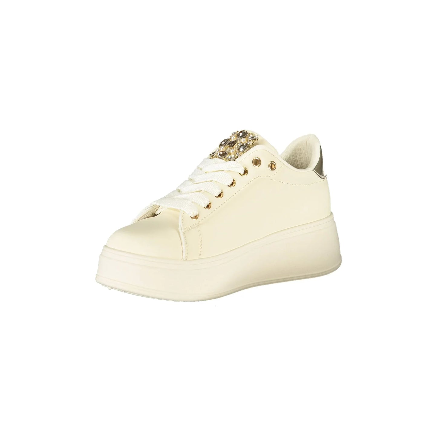 LAURA BIAGIOTTI Sneakers Donna Beige con Lacci e Plateau 5 cm