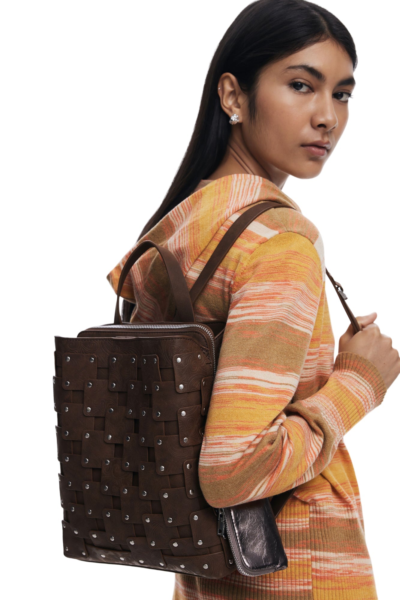 DESIGUAL Zaino Donna Marrone New Patch Sumy con Borchie