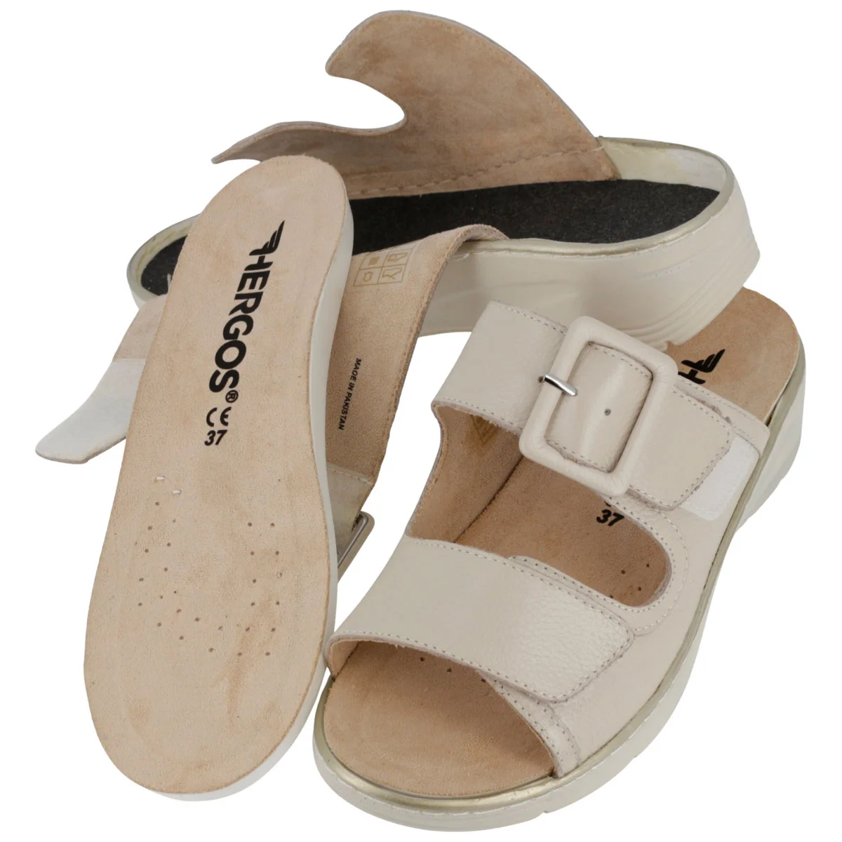 Ciabatta Donna Hergos Smart/Panna - Plantare Estraibile Suola Antiscivolo Doppio Velcro