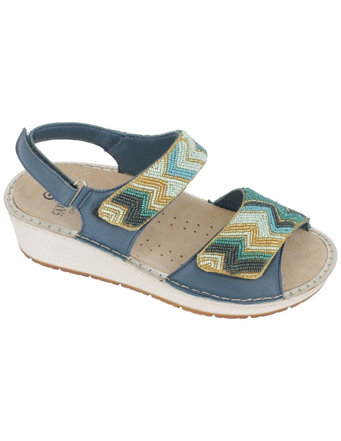 Sandalo Donna Sabatini con Perline Geometriche e Doppia Fascia Regolabile