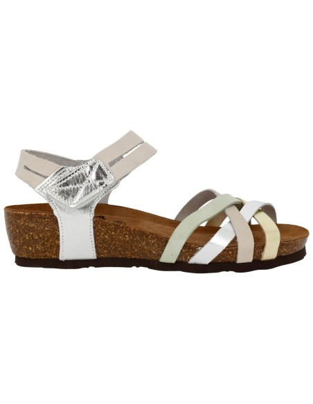 Sandalo Donna Bio Sabatini in Pelle Laminata Multi Bianco Crema Oro – Fasce Incrociate e Plantare Memory System