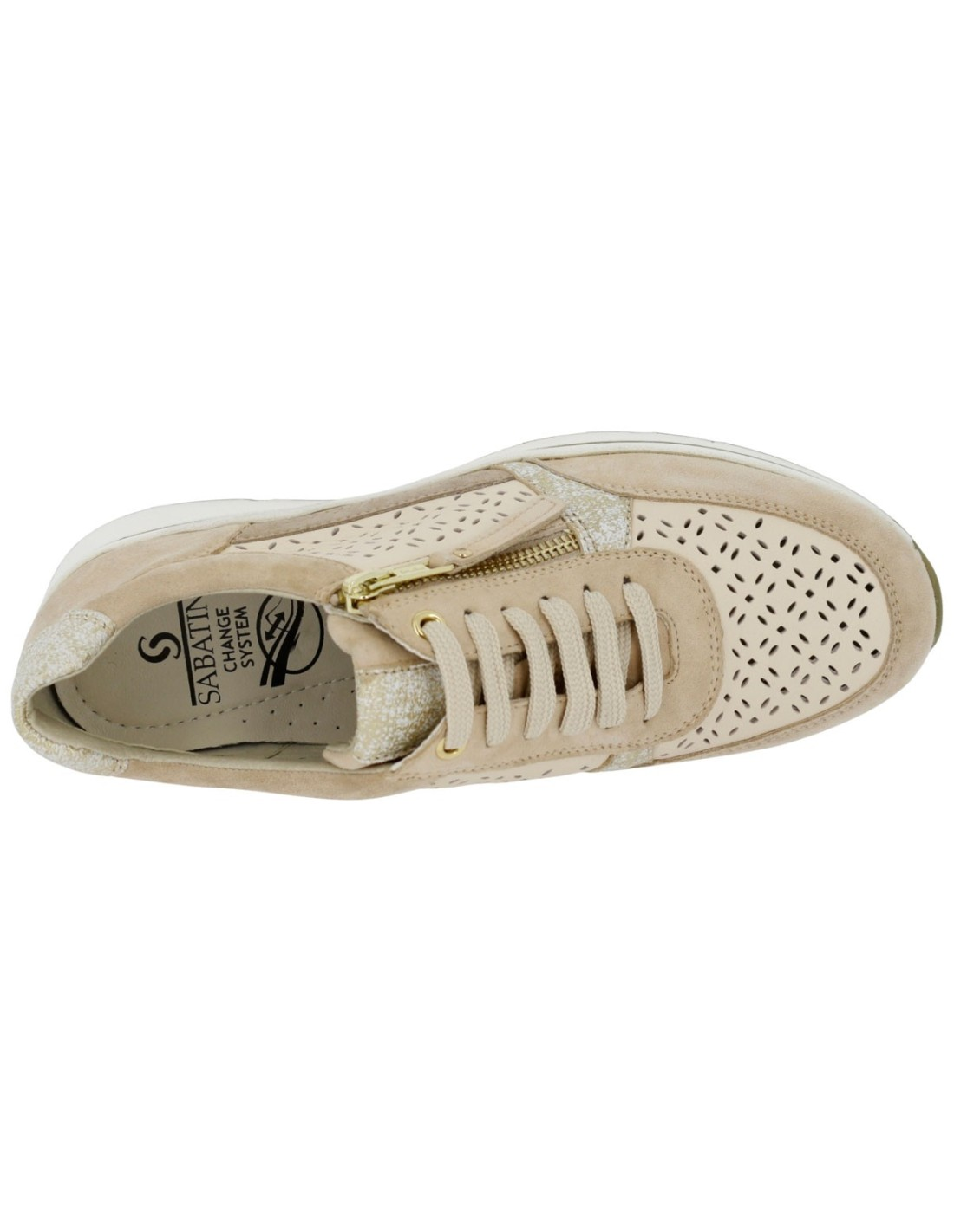 Sneaker Sabatini S6020 Sabbia – vista dall'alto con soletta Change System e lacci