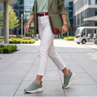 Hergos H3800 Shanghai sneaker donna verde salvia - foto lifestyle donna in cammino