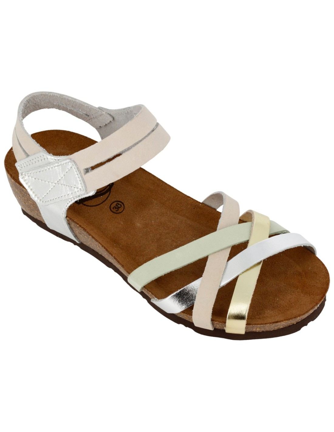 Sandalo Donna Bio Sabatini in Pelle Laminata Multi Bianco Crema Oro – Fasce Incrociate e Plantare Memory System