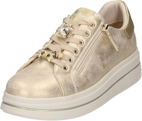 Sneaker donna dorata Valleverde 35492B con dettagli gioiello sui lacci