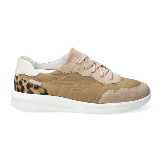 Mephisto Macha – Sneaker Donna in Tessuto e Scamosciato Beige con Dettaglio Leopardato
