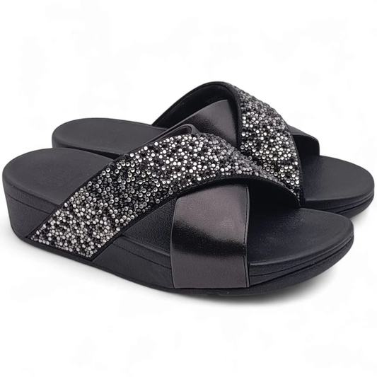 Sandalo Donna FitFlop Ciabatta con Zeppa e Strass - Black