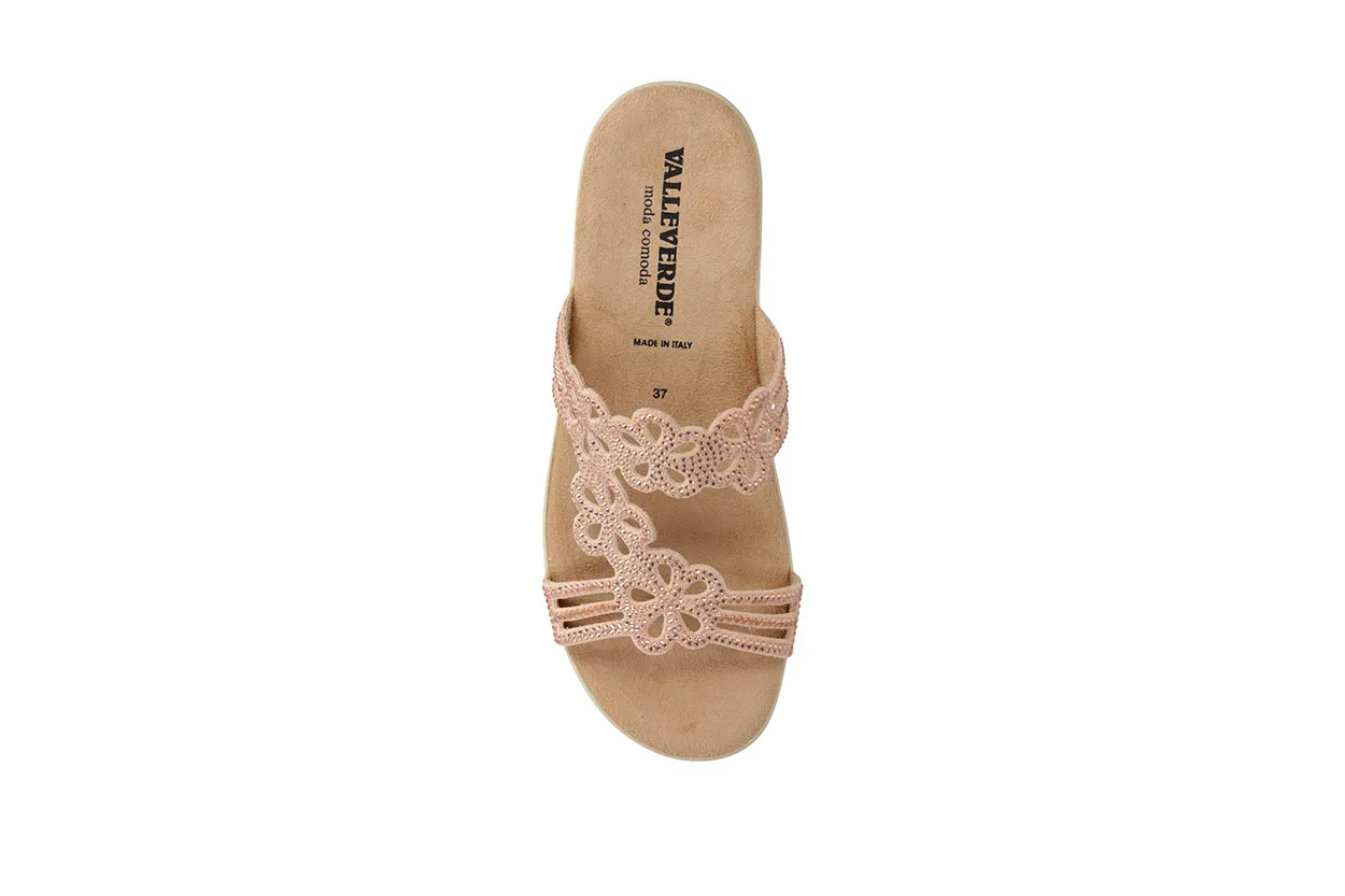 Ciabatta Donna Valleverde – Zeppa Bassa Fasce con Strass 25325-0 Oro