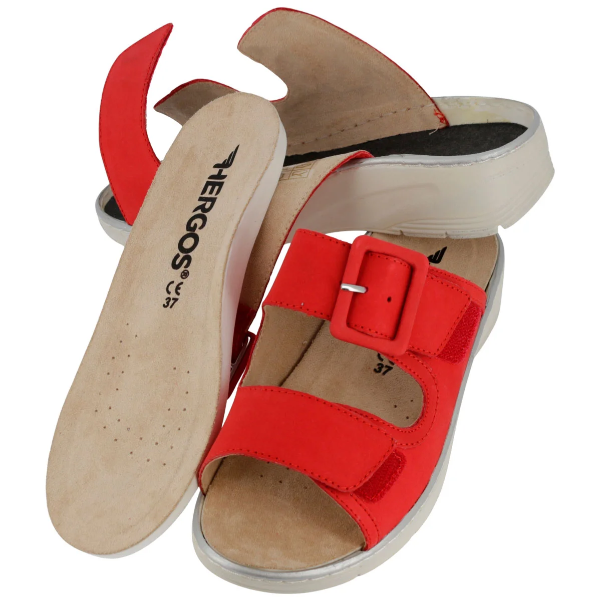 Ciabatta Donna Hergos Rossa - Plantare Estraibile Suola Antiscivolo Doppio Velcro