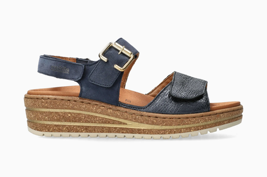 Mephisto MOBILS Rory – Sandalo Donna Blu in Pelle con Zeppa e Plantare Estraibile