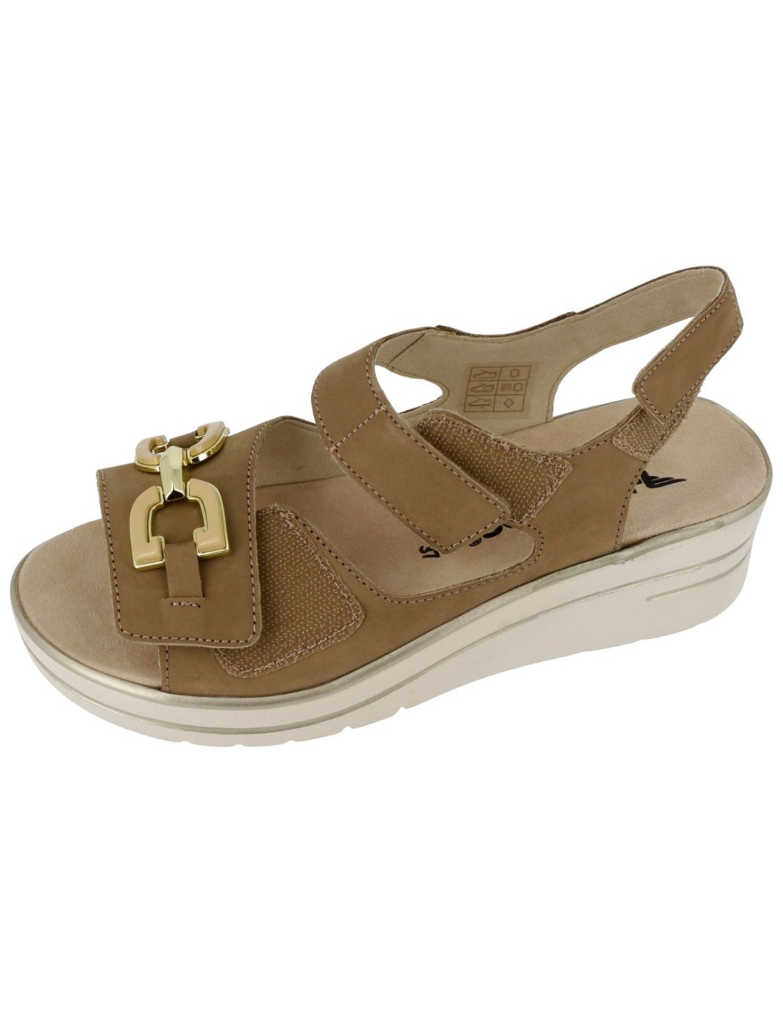 Sandalo in morbida pelle effetto seta con plantare estraibile e fasce regolabili - Seta tortora