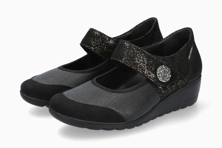 MEPHISTO BATHILDA – Ballerina Donna in Pelle e Tessuto Nero con Plantare Estraibile