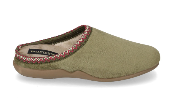 Valleverde 31102 Pantofole donna invernali blu/verde con bordo ricamato