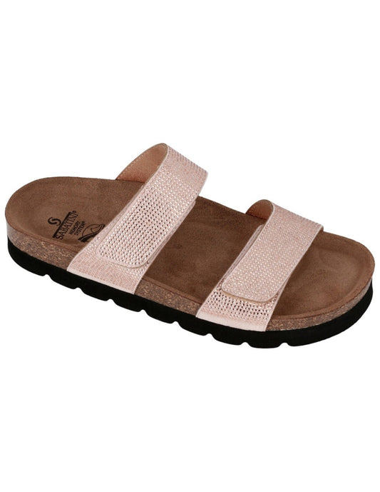 Ciabatta Donna Sabatini Crystal con Doppia Fascia Laminata e Soletta in Sughero – Cipria