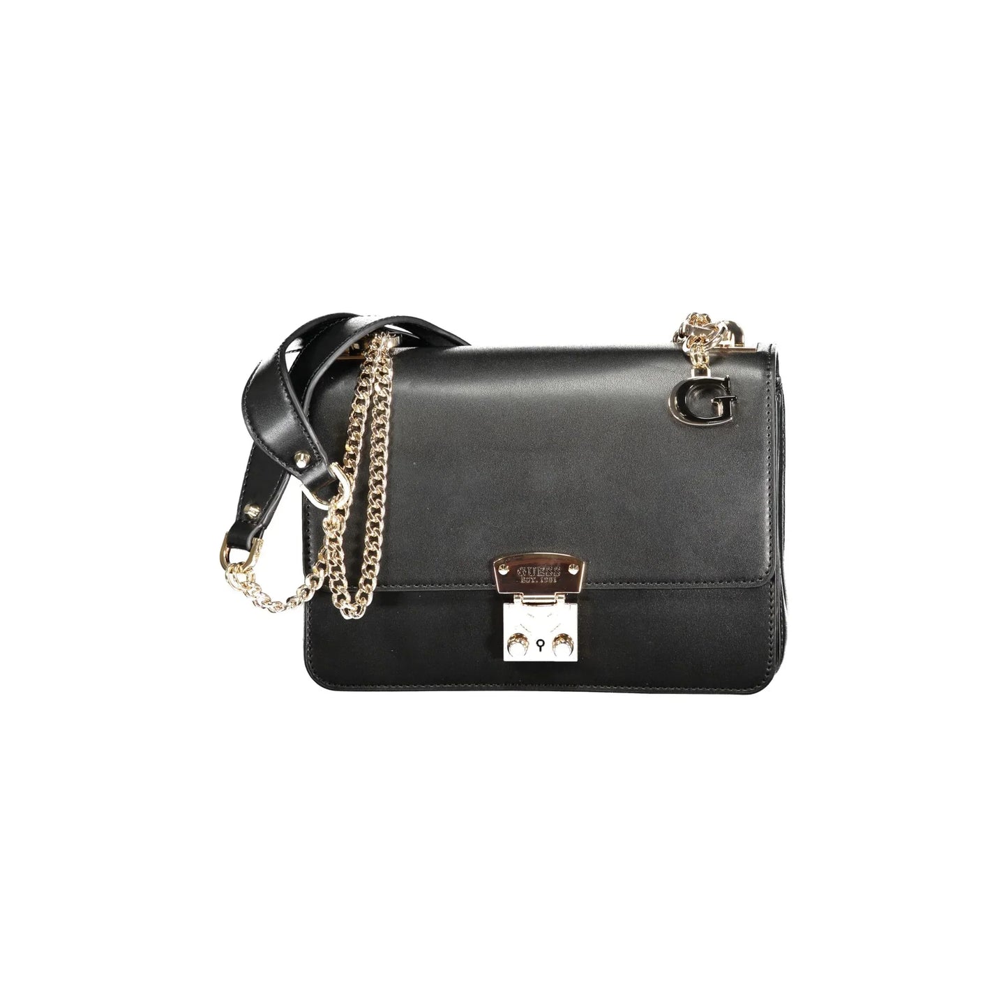 GUESS JEANS Borsa Donna Nera Eliette a Tracolla con Catena e Scomparti Multipli