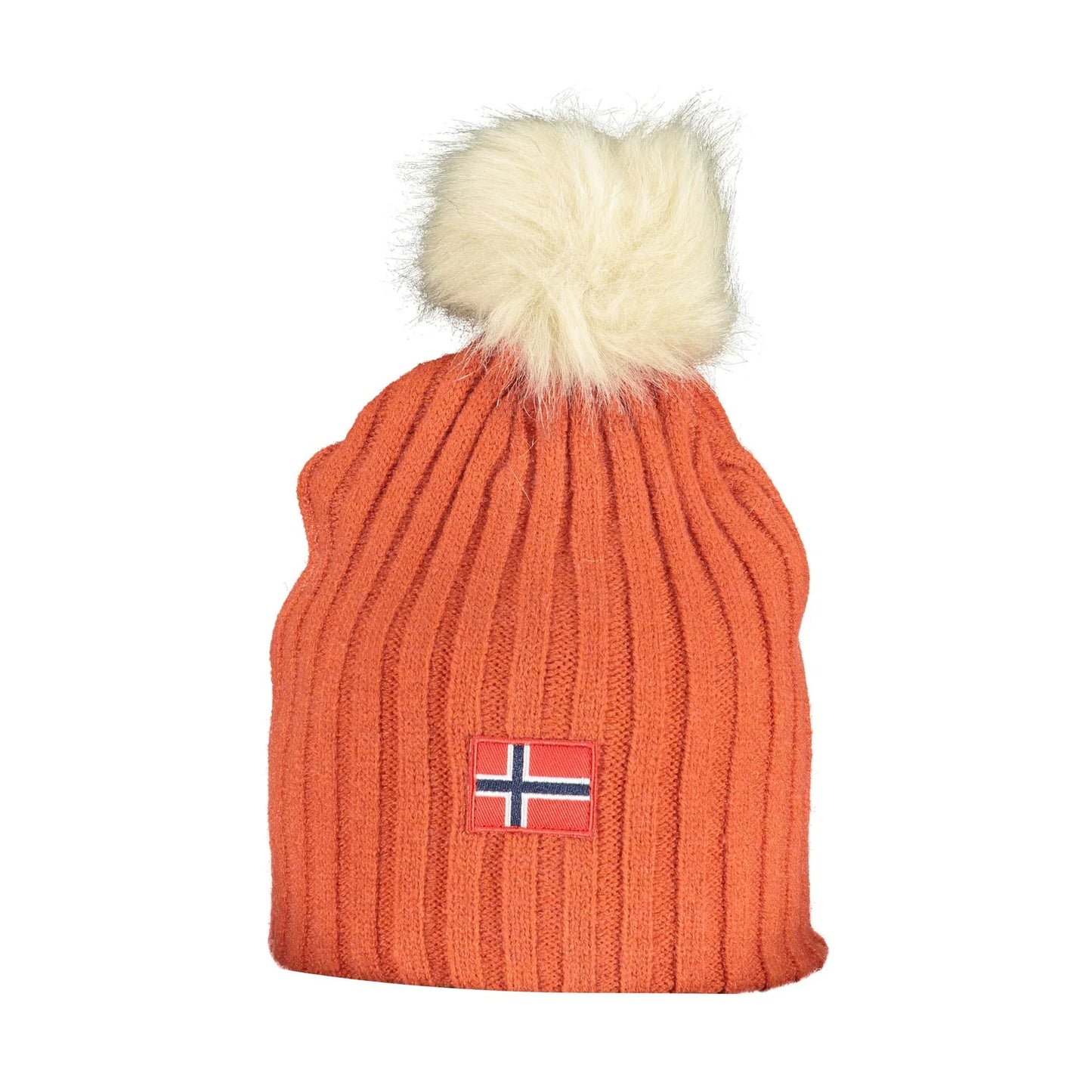 NORWAY 1963 Berretto Donna Arancione scuro con Ponpon di Pelo e Logo