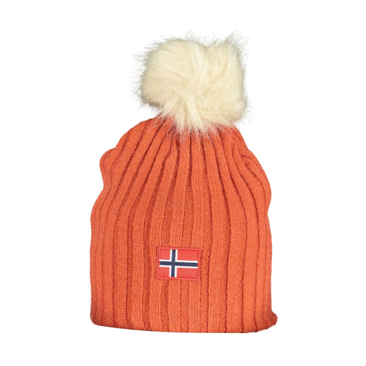 NORWAY 1963 Berretto Donna Arancione scuro con Ponpon di Pelo e Logo