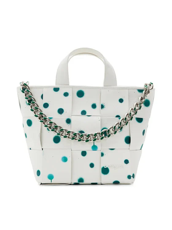 DESIGUAL Borsa Donna Bianca a Mano e Spalla con Tracolla Catena