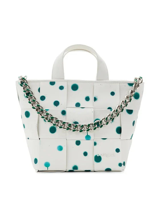 DESIGUAL Borsa Donna Bianca a Mano e Spalla con Tracolla Catena