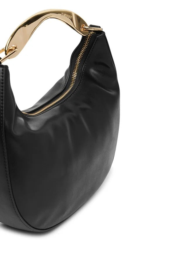 TWINSET Borsa Donna a Spalla Hobo Nera con Manico in Metallo e Tracolla