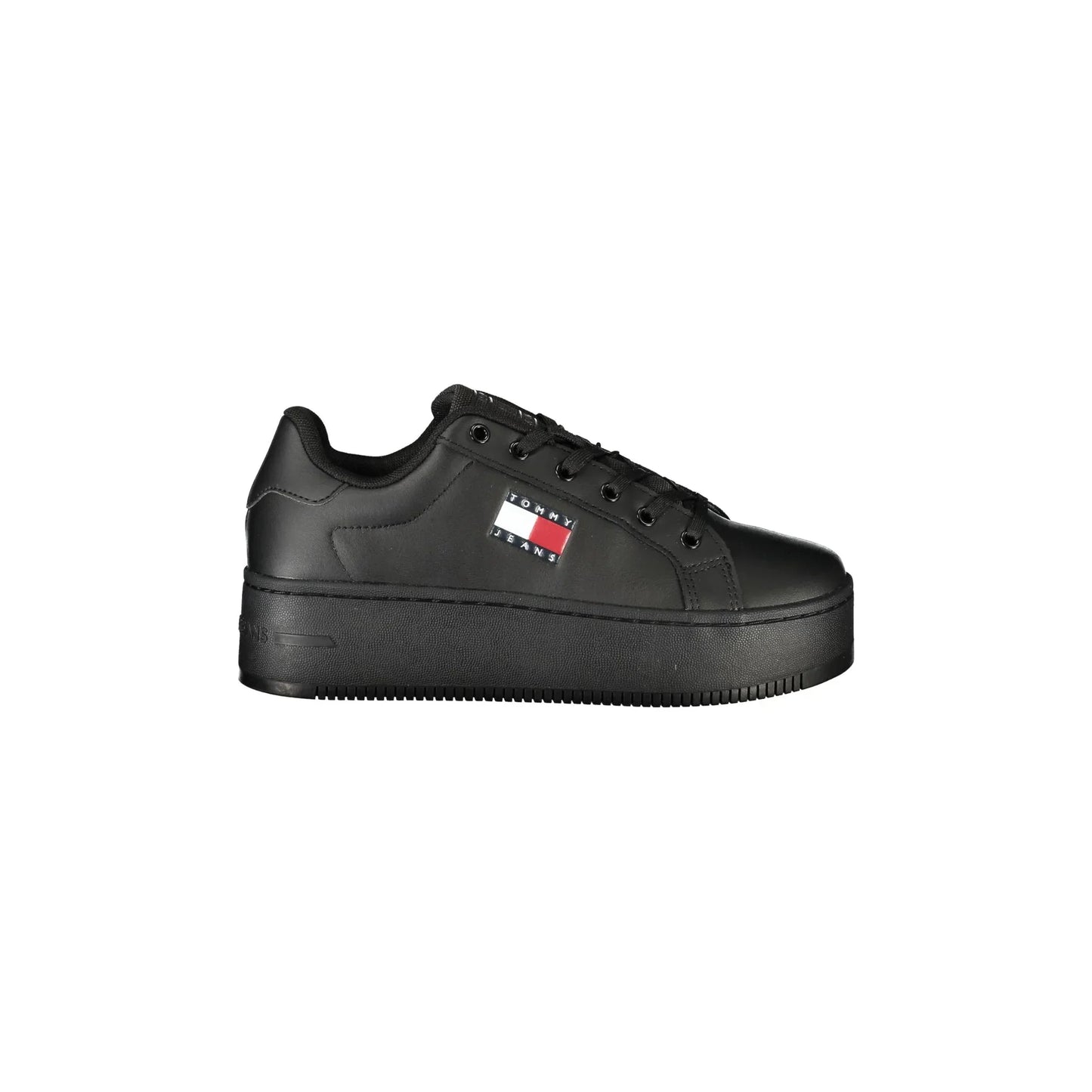 TOMMY HILFIGER Scarpe Sneakers Donna Nere con Zeppa 5 cm e Plantare Removibile